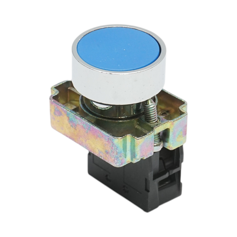 Pulsante in metallo blu con ritorno 1NO, 400V/10A, LAY5 Breckner Germany