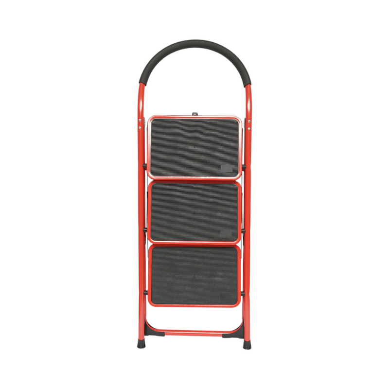 Scala pieghevole in acciaio rosso, 3 gradini antiscivolo, altezza 117 cm, portata massima 150 kg Breckner Germany