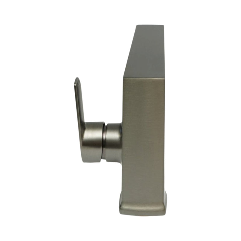 Miscelatore monocomando quadrato per lavabo, colore grigio grafite satinato, acciaio inox, flessibili inclusi