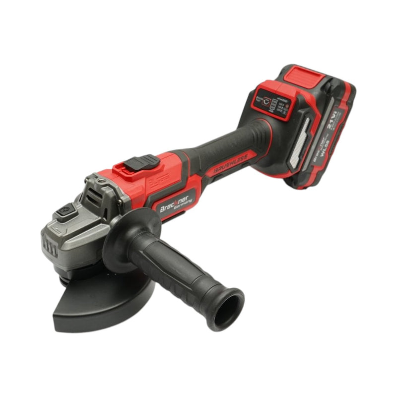 Smerigliatrice angolare da 1000 W con due batterie agli ioni di litio da 21 V e 4 Ah, disco da 125 mm, motore brushless, freno elettrico e 3 velocità (5000/7000/9500 giri/min) Breckner Germany