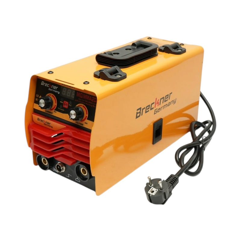 Saldatrice inverter 2 in 1 MIG/MMA senza gas, 200 A, 220 V, display digitale, saldatura a elettrodo, bobina di filo animato Flux Core E71T-GS inclusa Breckner Germany