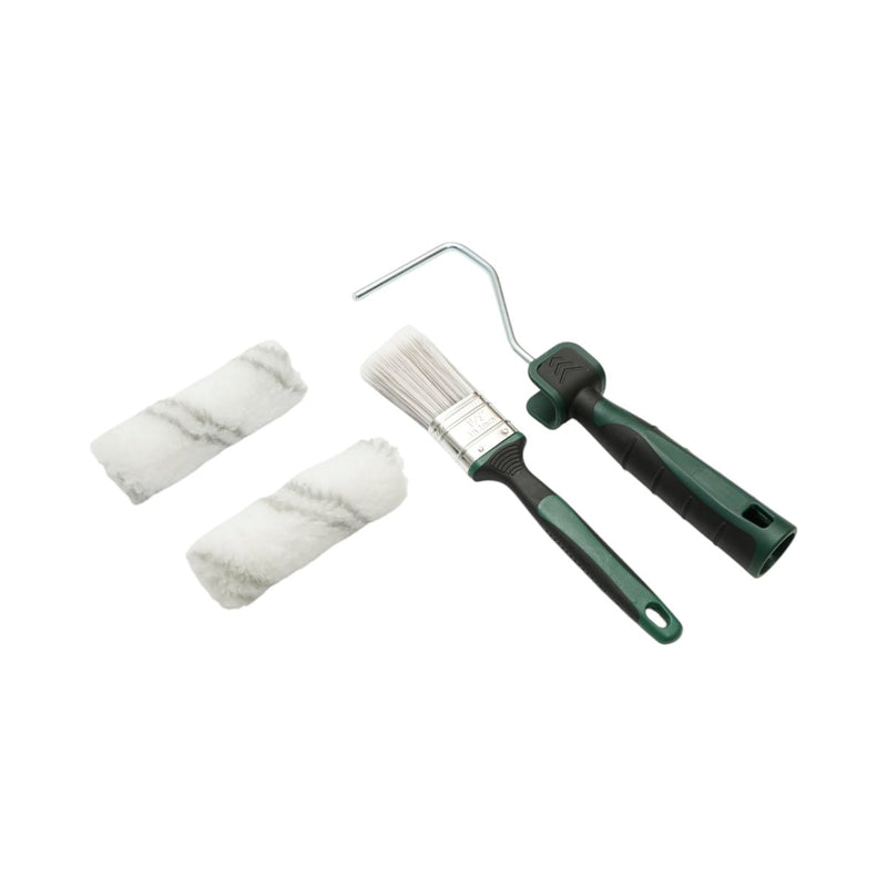 Set mini rullo per verniciatura: 2 rulli in acrilico (10 cm), pennello piatto (38 mm), impugnatura bicomponente, vaschetta per vernice, rivestimento per vaschetta (set da 6 pezzi) Breckner Germany