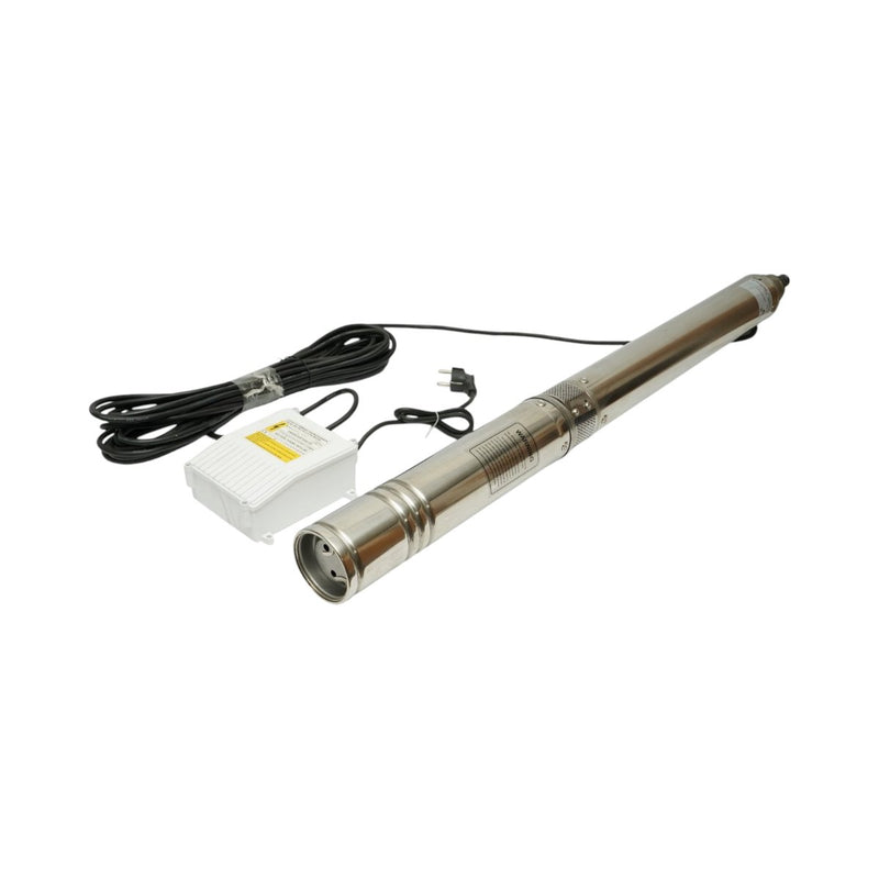 Pompa sommersa per acqua in acciaio inox, 2,2 kW, 220 V, Ø100 mm, portata 6 m³/h, prevalenza 105 m, 15 giranti in ceramica, raffreddamento a olio, quadro di controllo K90QJD2-105/15-2.2 Breckner Germany
