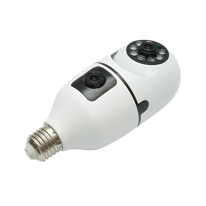 Telecamera di videosorveglianza con 2 lenti PTZ smart-bulb, WIFI 2.4G 1080P FHD 2MP, lampadina E27 con sensori di movimento, visione notturna e applicazione V380 Pro