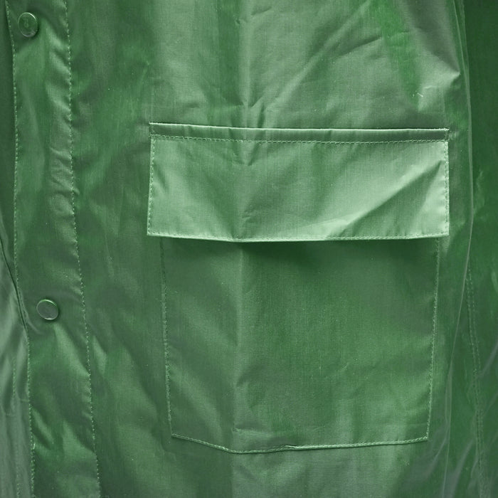 Mantella con cappuccio impermeabile taglia L in poliestere con membrana in PVC, aperture di ventilazione, 2 tasche e cerniera, verde Breckner Germany