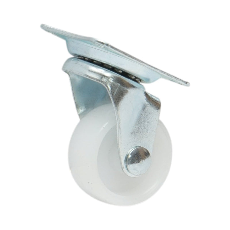 Ruota pivottante 30x14 mm senza freno, in polipropilene bianco, piastra in acciaio 39x33 mm, portata 15 kg