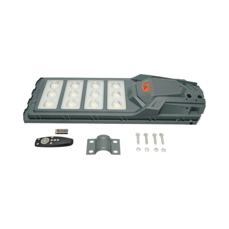 Lampione stradale solare a LED da 500 W con pannello solare da 25 W, batteria LiFePO4 da 20.000 mAh, sensore di movimento, telecomando e supporto per palo (IP65) Breckner Germany