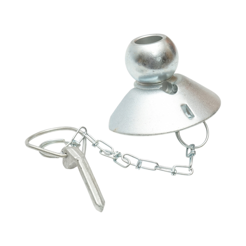 Testa a sfera per tirante laterale con collare, catena e perno, 56x69 mm, Categoria 2-2