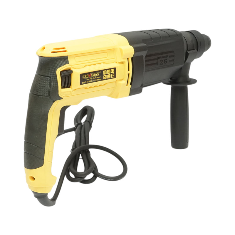 Martello perforatore 800W, 3 Joule con mandrino SDS Plus, diametro 26mm, velocità 1120rpm Crownman