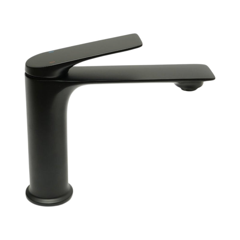Rubinetto premium in rame per lavabo da bagno, con bocca lunga, design rotondo, monocomando, finitura nero opaco e flessibili inclusi.