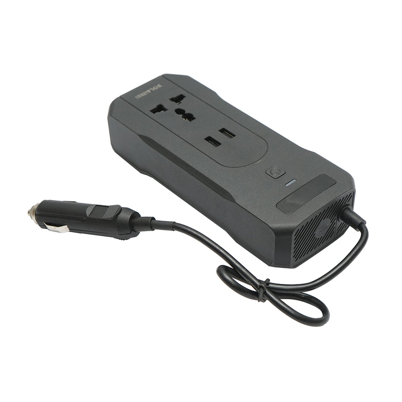 Inverter di potenza 12V-220V da 200W, display LED digitale, onda sinusoidale modificata, porte USB e USB-C, uscita AC per laptop, telefono e frigorifero portatile.