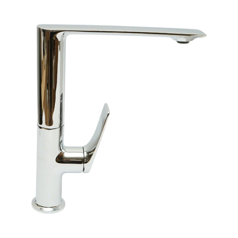 Miscelatore alto di alta gamma per lavabo da bagno in rame, con bocca girevole lunga, design arrotondato, monocomando, finitura cromata lucida e flessibili inclusi.