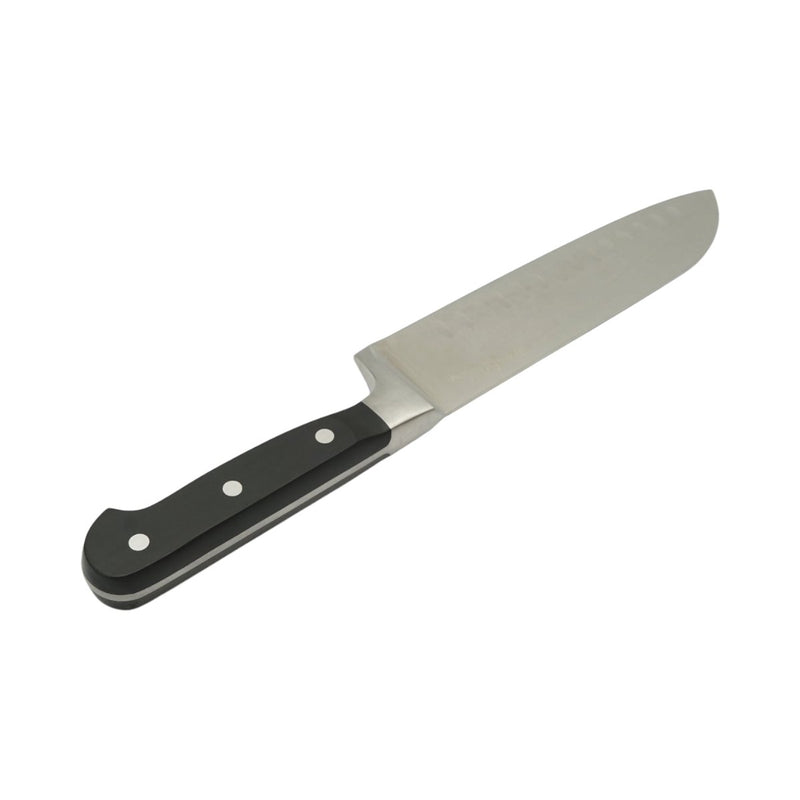 Coltello Santoku professionale da 18 cm, lama in acciaio 5Cr15MoV con filo alveolato, manico in ABS nero. Breckner Germany