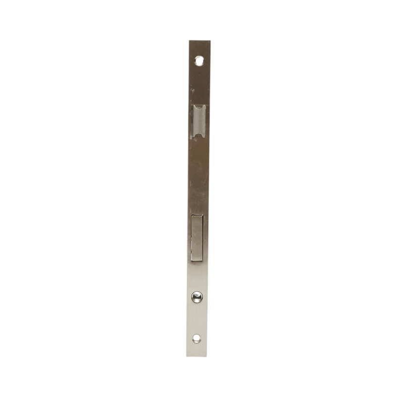 Serratura da infilare con scrocco, scatola 38x174 mm, frontale 16x240 mm, finitura nichel satinato, viti incluse.