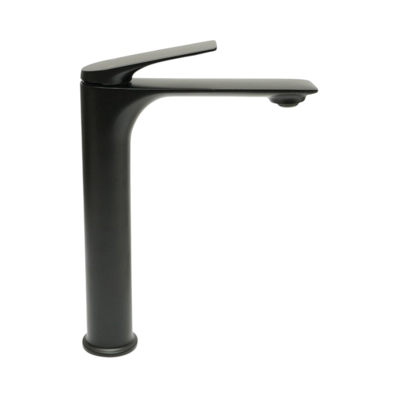 Rubinetto premium per lavabo da bagno in rame, con bocca lunga, design arrotondato, miscelatore monocomando, finitura nero opaco e flessibili inclusi.