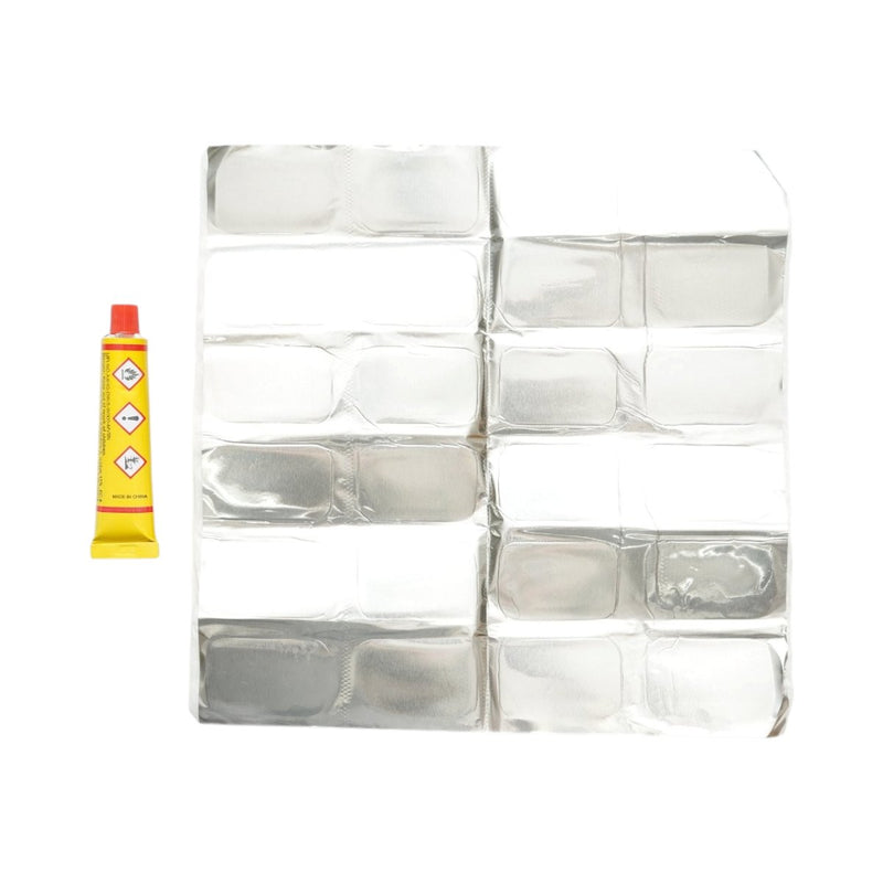 Set di 24 toppe rettangolari per la vulcanizzazione di pneumatici e camere d'aria (32x50 mm) + 1 tubetto di adesivo (20 ml)