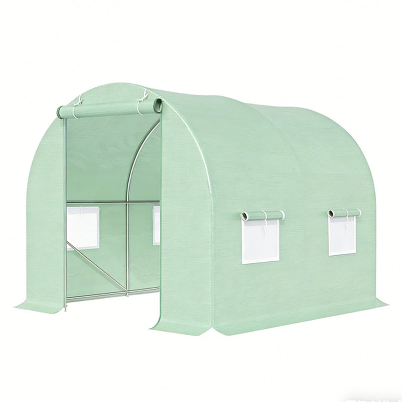 Serra da giardino 200×200×200 cm, telo verde in PE con rete 140 g/m² anti-UV, 1 porta, 4 finestre, tubo in acciaio zincato 19 mm THOR