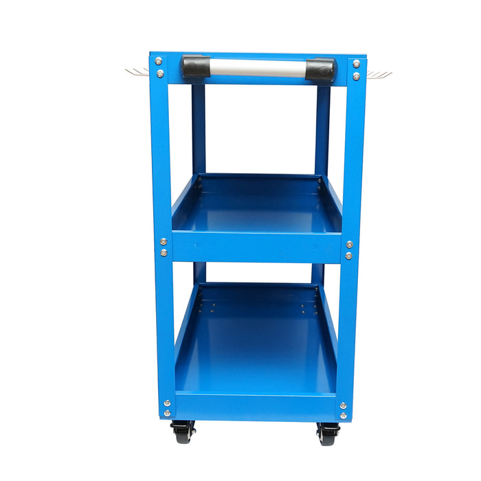 Carrello metallico su ruote con 3 ripiani e supporti per attrezzi 660x360x730mm