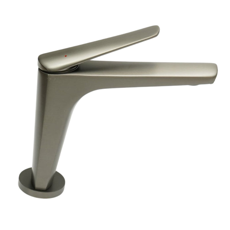Rubinetto premium in rame per lavabo da bagno, con canna lunga, design squadrato, monocomando, finitura grigio grafite satinato e flessibili inclusi.