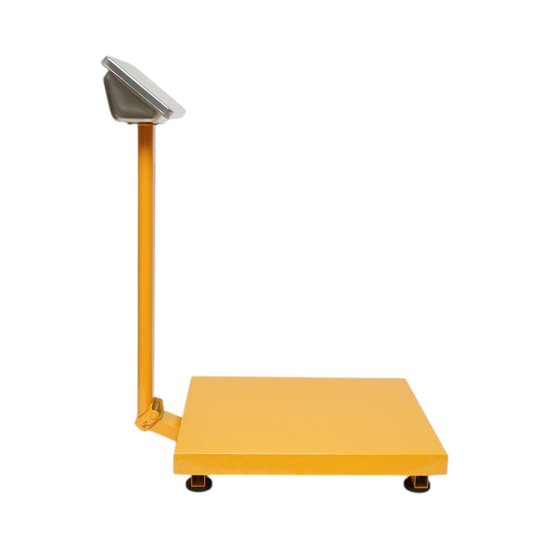 Bilancia elettronica a piattaforma, portata 350 kg, 500x400 mm, con colonna ripiegabile e display LCD.