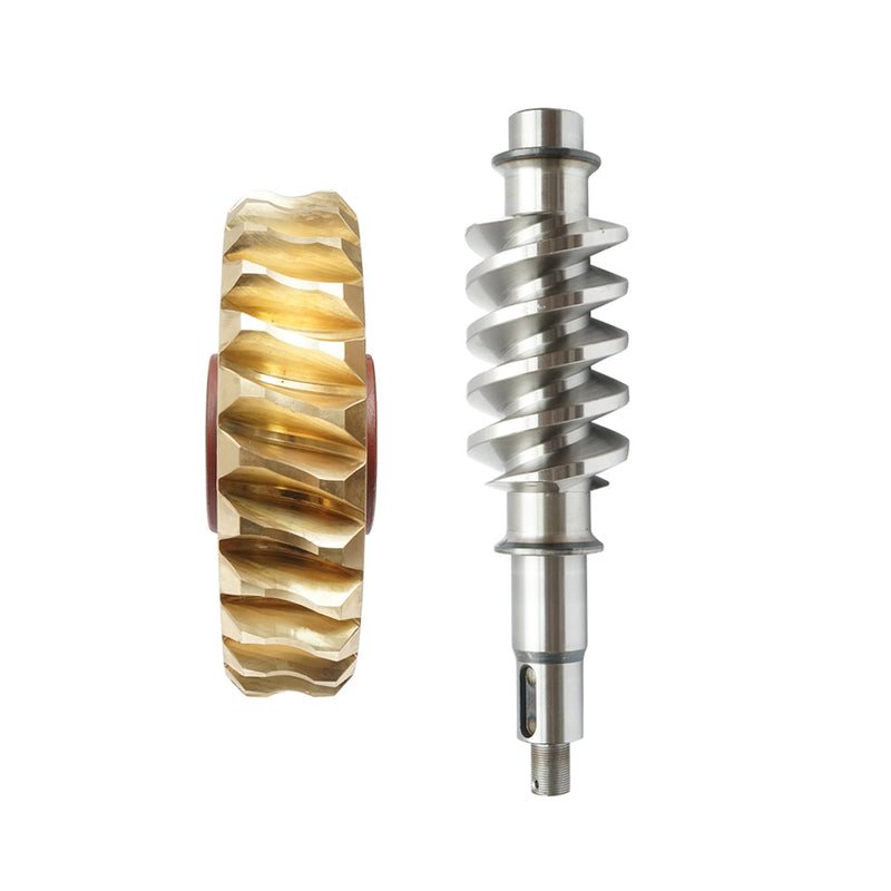 Set pignone in bronzo con vite senza fine per verricello di trattore forestale.