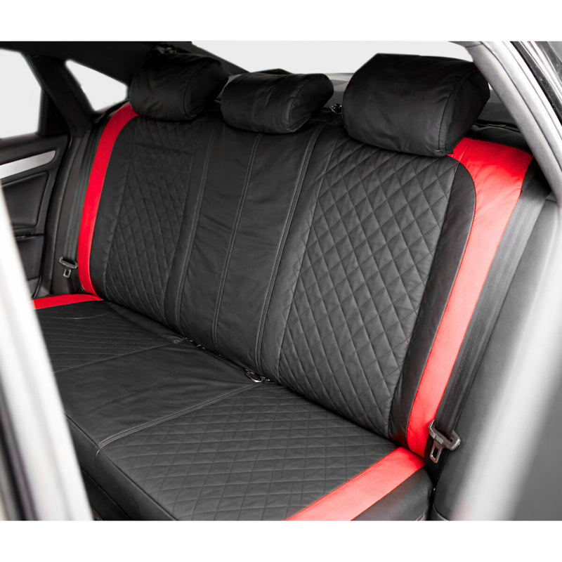 Set coprisedili auto universali Diamond nero-rosso, pelle ecologica trapuntata 9 pezzi