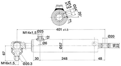 Cilindro servosterzo Case IH, Fiat, New Holland codice OEM 5098112, 5123968, 5189897, 5093753, 1755093753, 5093752, 5097535, 5098051, 5123022, 5173145, 5189888, 904998943, 5125260