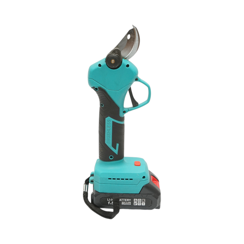 Forbici da potatura elettriche con due batterie agli ioni di litio da 21 V e 1,5 Ah, motore brushless, diametro di taglio 0–25 mm e pulsante di sicurezza. Breckner Germany
