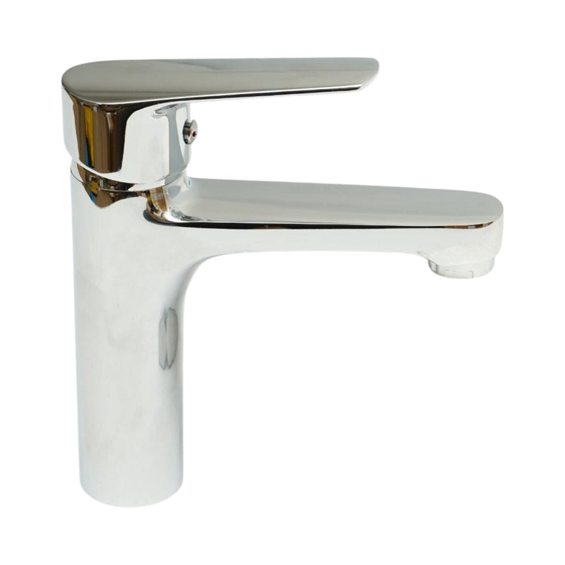 Rubinetto di alta qualità in rame per lavabo da bagno, design rotondo, monocomando, finitura cromata lucida, flessibili inclusi.