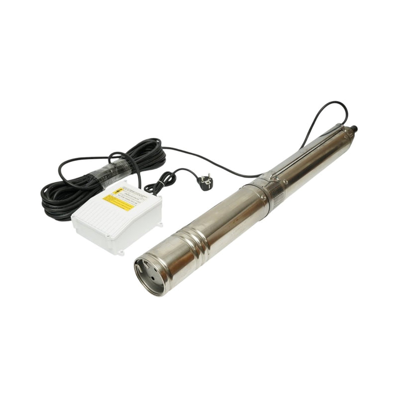 Pompa sommersa per acqua in acciaio inox, 1,5 kW, 220 V, Ø100 mm, portata 5 m³/h, prevalenza 60 m, 9 giranti in ceramica, raffreddamento a olio, quadro di controllo K90QJD2-60/9-1.5 Breckner Germany