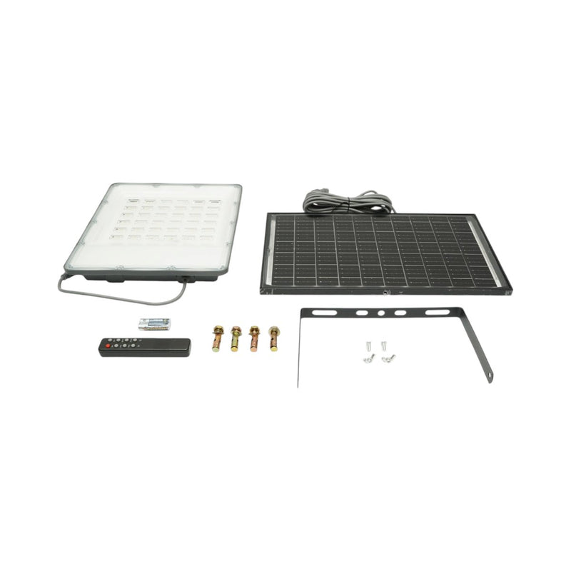 Faretto LED da 300 W, 6500 K, con pannello solare bifacciale da 30 W, batteria LiFePO4 da 15.000 mAh e telecomando (IP66) Breckner Germany