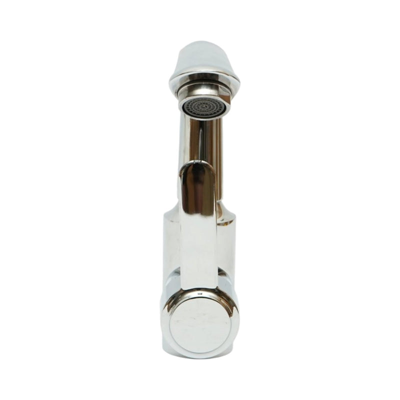 Miscelatore lavabo bagno di forma rotonda, monocomando, finitura cromo lucido, acciaio inox, flessibili inclusi
