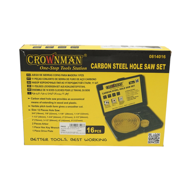 Set di 12 punte circolari da 19-127 mm per cartongesso, legno, PVC 16 pezzi Crownman