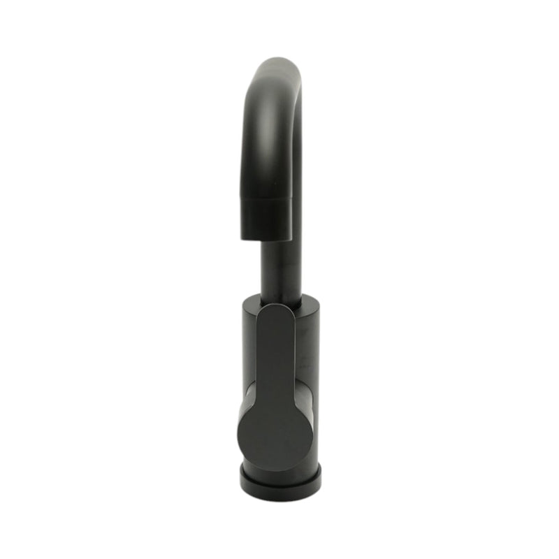 Rubinetto per lavello cucina nero opaco con bocca girevole a U, monocomando, in lega di zinco, flessibili inclusi.