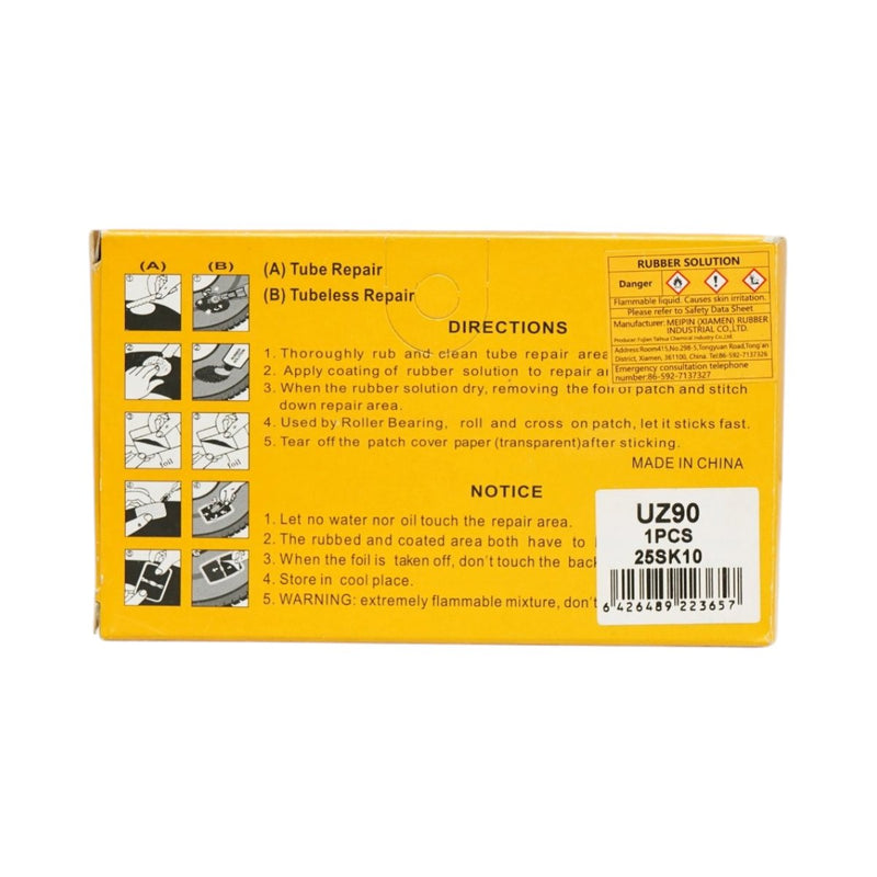 Set di 8 toppe ovali per la vulcanizzazione di pneumatici e camere d'aria (50x100 mm) + 1 tubetto di adesivo (20 ml)