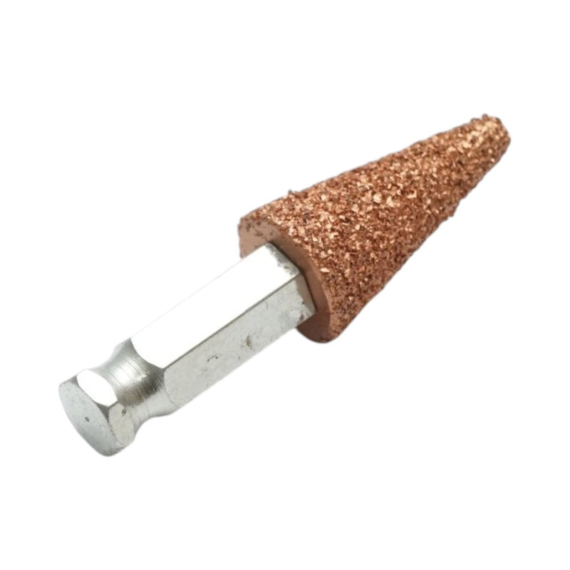Pietra abrasiva conica per la rettifica degli pneumatici, 19 × 40 mm, grana K36, gambo esagonale da 3/8 di pollice.