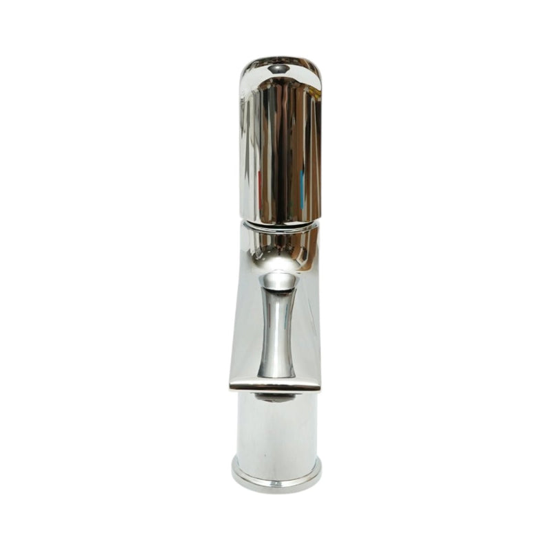 Miscelatore alto e rotondo per lavabo, monocomando, finitura cromata lucida, acciaio inossidabile, flessibili inclusi