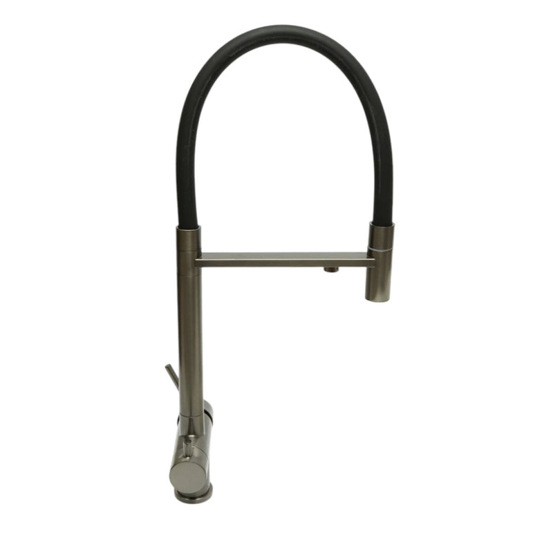 Rubinetto premium in rame per lavello da cucina, con bocca flessibile e doppio comando, finitura grigio grafite satinato, flessibili inclusi.