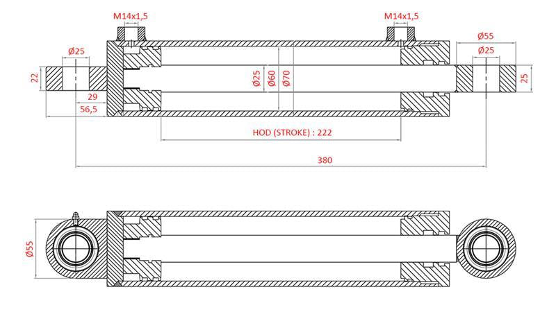 Cilindro del servosterzo per Case IH, FIAT, New Holland, codici OEM 5134221, 5144124, 5144126, 5143970, 5156718