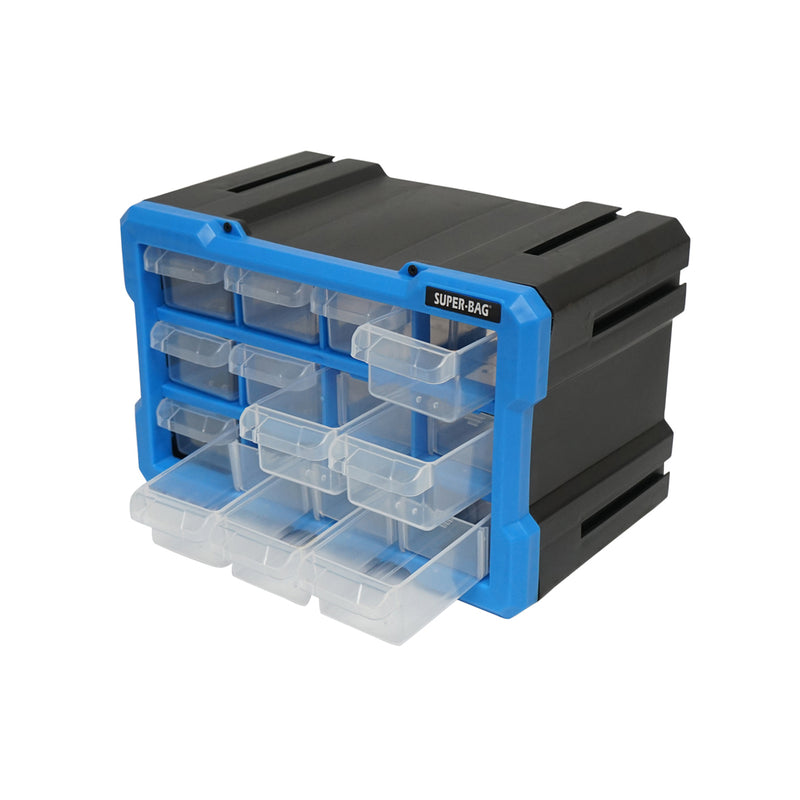 Cassettiera modulare in plastica blu, 12 cassetti, 158x266x170 mm Breckner Germany