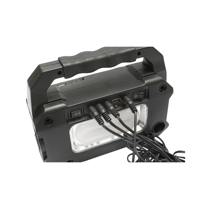 Kit illuminazione LED portatile con 3 lampadine/proiettore, pannello solare radio FM e batteria da 4500 mAh per pesca in campeggio GD-8081FM