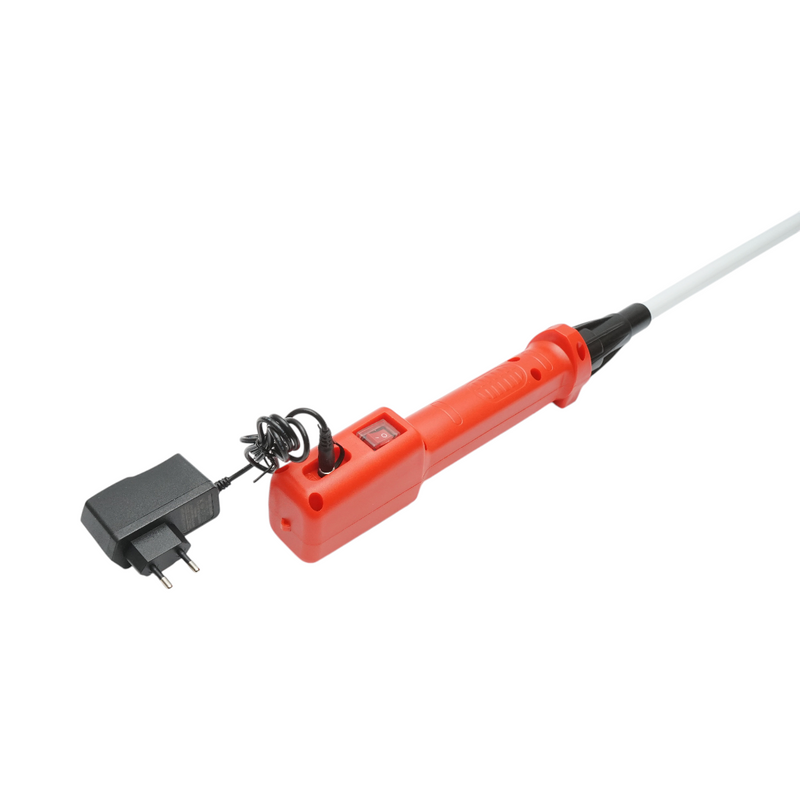 Pungolo elettrico per bestiame da 1100 V con batteria ricaricabile da 8,4 V e 2200 mAh, indicatore di carica e asta da 60 cm.