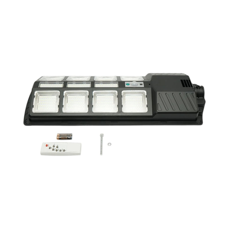 Lampione stradale solare a LED da 200 W con pannello solare da 12 W, batteria LiFePO4 da 8000 mAh, sensore di movimento, telecomando e supporto per palo (IP67)