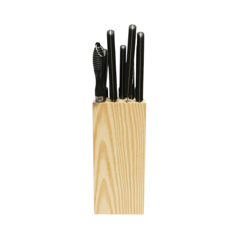 Set di coltelli da cucina da 15 pezzi con ceppo in legno, forbici e acciaino; lame in acciaio 3Cr13, manici in ABS nero. Breckner Germany