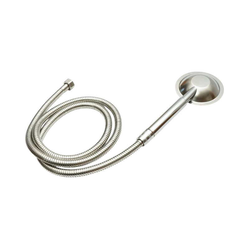 Set doccetta con flessibile zincato da 1,5 m, 1 funzione di getto (effetto pioggia), ugelli in silicone, finitura cromata lucida, acciaio inox, 100x225 mm.