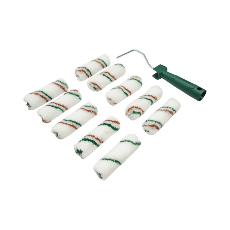 Set di mini rulli per verniciatura: 10 rulli in poliestere (10 cm), manico in PP, vaschetta per vernice e rivestimento per vaschetta (13 pezzi) Breckner Germany