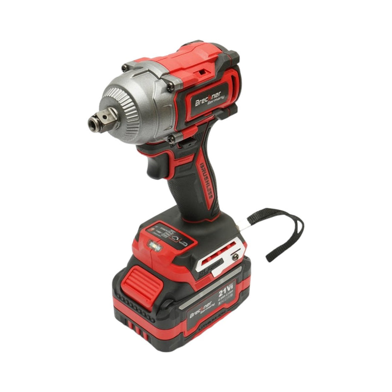 Avvitatore a impulsi da 1/2" e 500 W, due batterie agli ioni di litio da 21 V e 4 Ah, LED, motore brushless, 450 Nm, 0-1800/2400 giri/min Breckner Germany