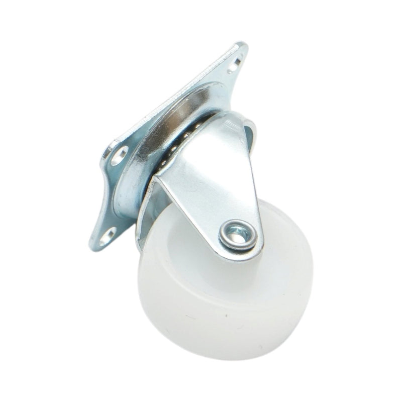Ruota pivottante 30x14 mm senza freno, in polipropilene bianco, piastra in acciaio 39x33 mm, portata 15 kg