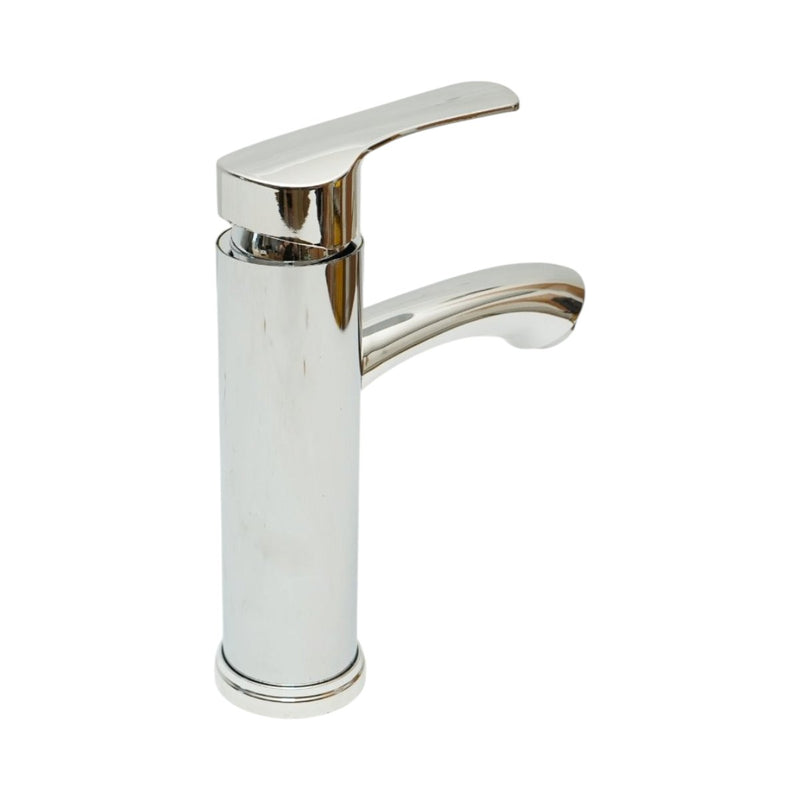 Miscelatore alto e rotondo per lavabo, monocomando, finitura cromata lucida, acciaio inossidabile, flessibili inclusi