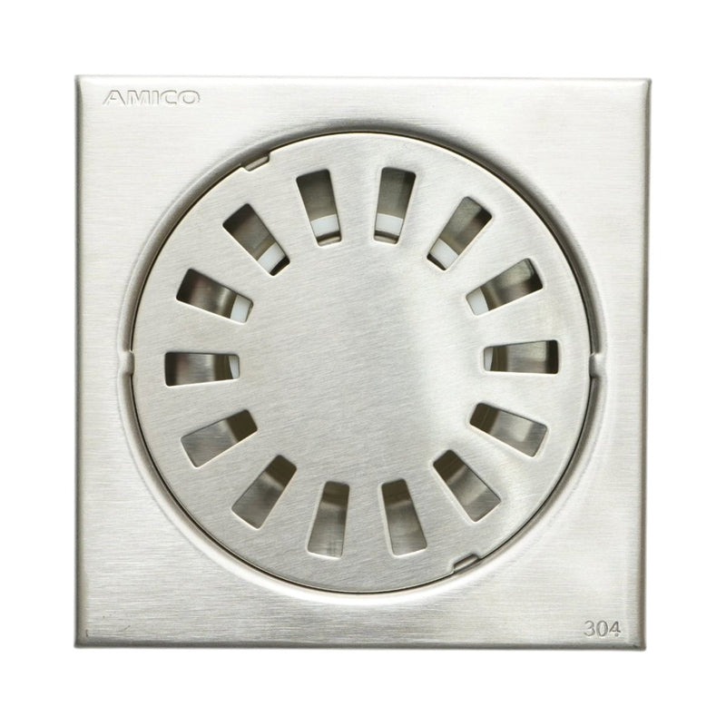 Scarico a pavimento quadrato con griglia, argento satinato, acciaio inox, 100x100 mm